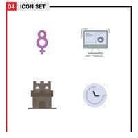 Group of 4 Modern Flat Icons Set for eight castle command process sand Editable Vector Design Elements