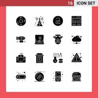 Pack of 16 Modern Solid Glyphs Signs and Symbols for Web Print Media such as ballon user media interface header Editable Vector Design Elements