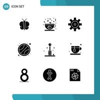 Pack of 9 creative Solid Glyphs of play fun setting arcade sport Editable Vector Design Elements