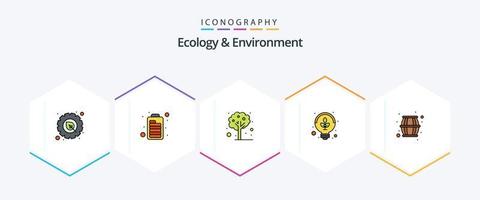 ecología y medio ambiente paquete de iconos de 25 líneas completas que incluye cerveza. ligero. naturaleza. lámpara. energía vector