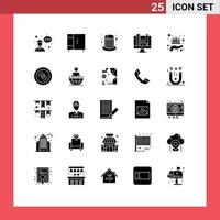 Set of 25 Vector Solid Glyphs on Grid for investment pincil magic scale computer Editable Vector Design Elements