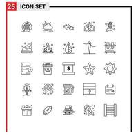 Modern Set of 25 Lines and symbols such as hat protection done lock pollution Editable Vector Design Elements