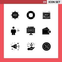 9 Thematic Vector Solid Glyphs and Editable Symbols of communications human help country avatar Editable Vector Design Elements