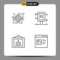 4 Creative Icons Modern Signs and Symbols of camping birthday yarn board party Editable Vector Design Elements