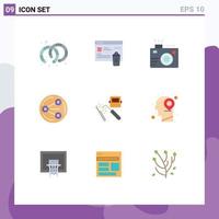 Modern Set of 9 Flat Colors and symbols such as machine media lens social share Editable Vector Design Elements