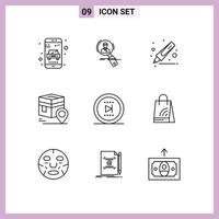 Outline Pack of 9 Universal Symbols of map kaba personal khana highlighter Editable Vector Design Elements