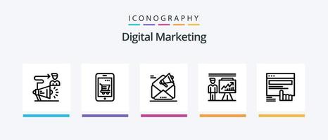 paquete de iconos de la línea 5 de marketing digital que incluye megáfono. marketing. anuncio. API. entorno. diseño de iconos creativos vector