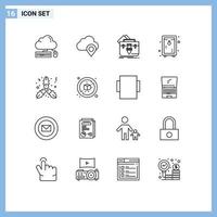 Set of 16 Modern UI Icons Symbols Signs for garden lock marker locker folder Editable Vector Design Elements