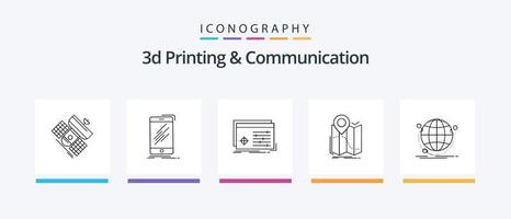 3d Printing And Communication Line 5 Icon Pack Including communication. broadcast. scan. resize. editing. Creative Icons Design vector