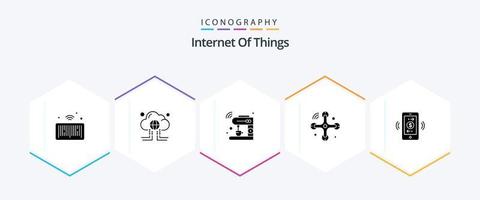 paquete de iconos de 25 glifos de internet de las cosas que incluye internet de las cosas. conexiones Internet. comunicaciones máquina vector