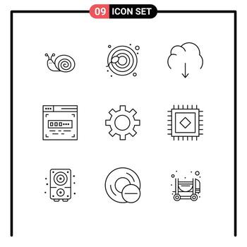 Group of 9 Modern Outlines Set for setting cog data front end development code Editable Vector Design Elements