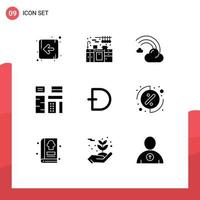 9 Thematic Vector Solid Glyphs and Editable Symbols of coin premium forecast native content Editable Vector Design Elements