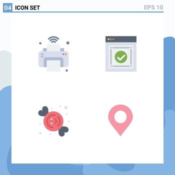 Editable Vector Line Pack of 4 Simple Flat Icons of printer website iot ready dessert Editable Vector Design Elements
