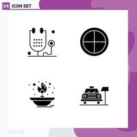 4 Solid Glyph concept for Websites Mobile and Apps disease target health badge fire Editable Vector Design Elements