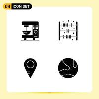 Mobile Interface Solid Glyph Set of 4 Pictograms of coffee school machine count develop Editable Vector Design Elements