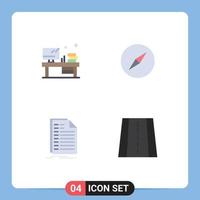 conjunto de pictogramas de 4 iconos planos simples de declaración de navegación de monitor de archivo de tabla elementos de diseño vectorial editables vector