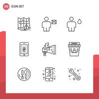 9 Universal Outlines Set for Web and Mobile Applications audio id avatar mail human Editable Vector Design Elements