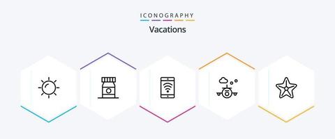paquete de iconos de 25 líneas de vacaciones que incluye . transportación . vacaciones . vector