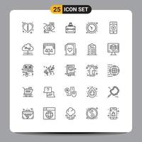 25 Universal Lines Set for Web and Mobile Applications sound audio briefcase wall watch time Editable Vector Design Elements