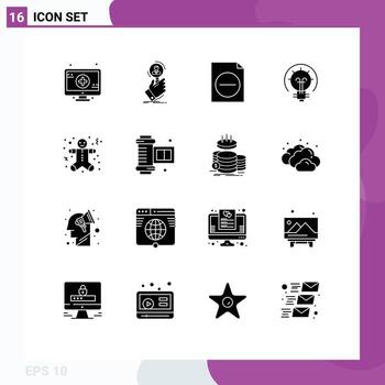 16 Universal Solid Glyphs Set for Web and Mobile Applications gingerbread men christmas delete solution energy Editable Vector Design Elements