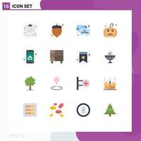 User Interface Pack of 16 Basic Flat Colors of google app time pumpkin halloween Editable Pack of Creative Vector Design Elements