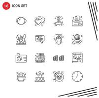 Mobile Interface Outline Set of 16 Pictograms of waste pollution business office bill Editable Vector Design Elements