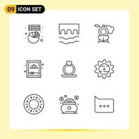 9 User Interface Outline Pack of modern Signs and Symbols of bottle heart retro ring box Editable Vector Design Elements