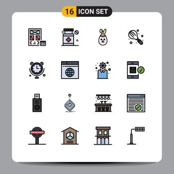 paquete de interfaz de usuario de 16 líneas básicas llenas de colores planos de mezclador de comunicaciones robbit cocina elementos de diseño de vectores creativos editables