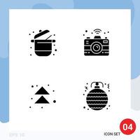 Mobile Interface Solid Glyph Set of 4 Pictograms of cooking forward pot connectivity up Editable Vector Design Elements