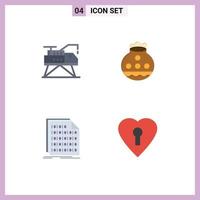 Editable Vector Line Pack of 4 Simple Flat Icons of construction binary platform water coding Editable Vector Design Elements