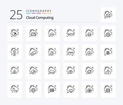 Cloud Computing 25 Line icon pack including data. invelop. cloud. message. cloud vector