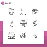 User Interface Pack of 9 Basic Outlines of party message jewel chat right Editable Vector Design Elements