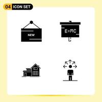 Group of 4 Modern Solid Glyphs Set for ecommerce research product experiment house Editable Vector Design Elements