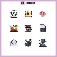 Universal Icon Symbols Group of 9 Modern Filledline Flat Colors of sim shop china coffee protection Editable Vector Design Elements