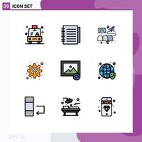 Set of 9 Modern UI Icons Symbols Signs for photo mechanism box gear cogwheel Editable Vector Design Elements