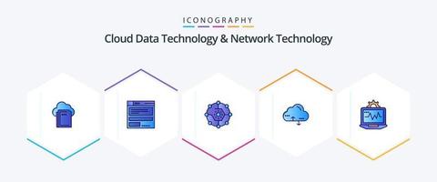 Cloud Data Technology And Network Technology 25 FilledLine icon pack including laptop. link. computing. computing. share vector