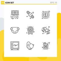9 Universal Outlines Set for Web and Mobile Applications medal nappy hand watch diaper information Editable Vector Design Elements