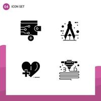 Pack of 4 Modern Solid Glyphs Signs and Symbols for Web Print Media such as business health care architect measure heart care Editable Vector Design Elements