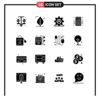 Group of 16 Solid Glyphs Signs and Symbols for heart hangbag data money accounts Editable Vector Design Elements