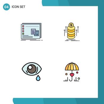 Stock Vector Icon Pack of 4 Line Signs and Symbols for window eye os bundle eye Editable Vector Design Elements