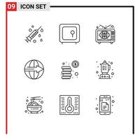 Outline Pack of 9 Universal Symbols of cash logistic news export cargo Editable Vector Design Elements