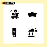 Modern Set of 4 Solid Glyphs Pictograph of cart usb idea coin servise Editable Vector Design Elements
