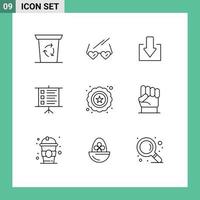 Outline Pack of 9 Universal Symbols of hand seo down quality presentation Editable Vector Design Elements