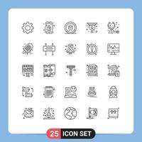 Modern Set of 25 Lines Pictograph of care closed envelope circuit work Editable Vector Design Elements