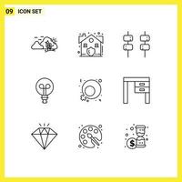 Set of 9 Modern UI Icons Symbols Signs for women sign feminism security design bulb Editable Vector Design Elements