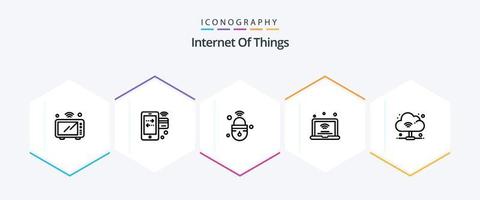 Internet Of Things 25 Line icon pack including internet of things. laptop. mobile. wifi. lock vector