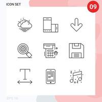 Outline Pack of 9 Universal Symbols of date setting arrow gear research Editable Vector Design Elements