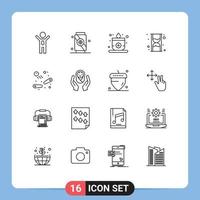 Mobile Interface Outline Set of 16 Pictograms of play fun sauna pinball time Editable Vector Design Elements