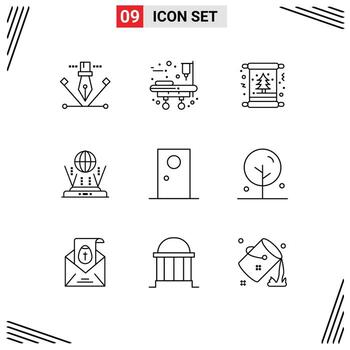 Pictogram Set of 9 Simple Outlines of entrance connect christmas router internet Editable Vector Design Elements