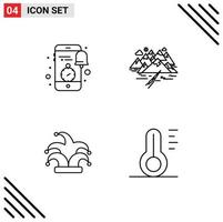 Mobile Interface Line Set of 4 Pictograms of mobile crack clock hill crown Editable Vector Design Elements